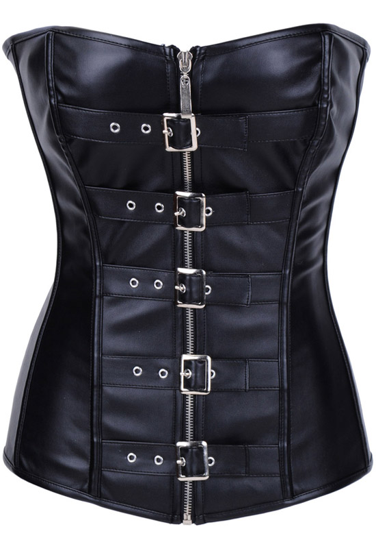 Zipper and Buckles Overbust Leather Corset